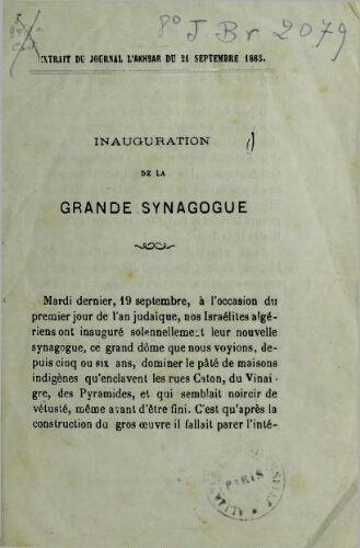 Inauguration de la grande synagogue d'Alger